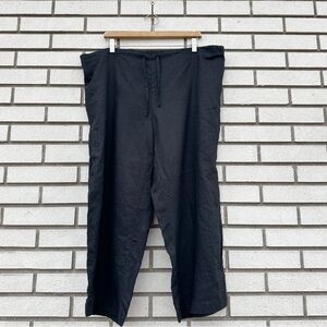 Avenue 100% Linen Wide Leg Crop Pants Black Elastic Waist 18/20 Coastal Classic